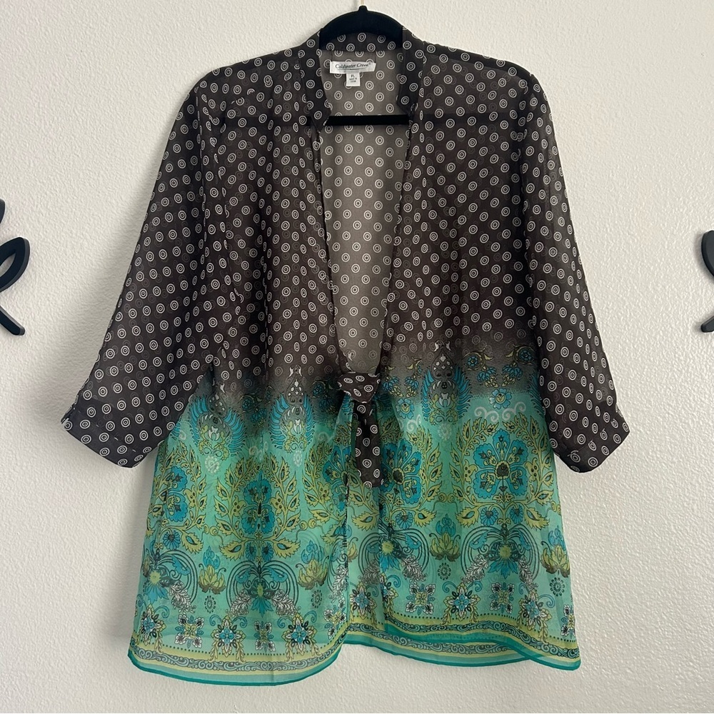Coldwater Creek Sheer Front Tie Kimono Top